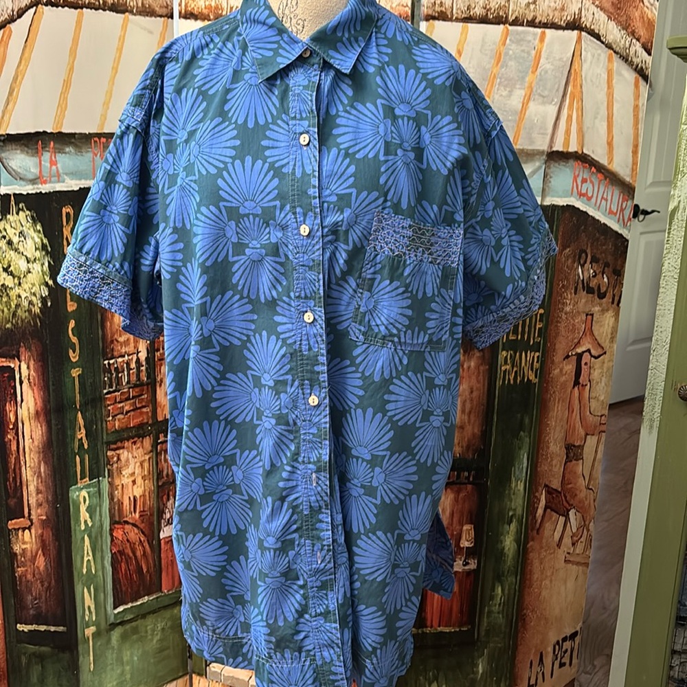 Free People “Intimately” Beach Party Vacay Shirt, Sea Combo, Size Medium
